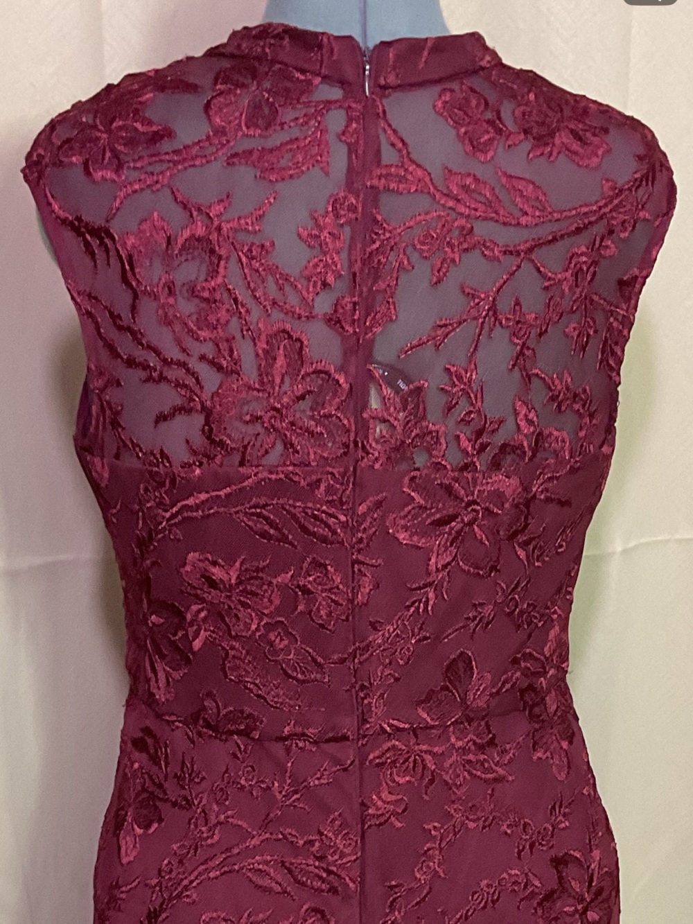 JS Collections Joy Mock Neck Embroidered Mesh Cocktail Dress - Picture 10 of 14